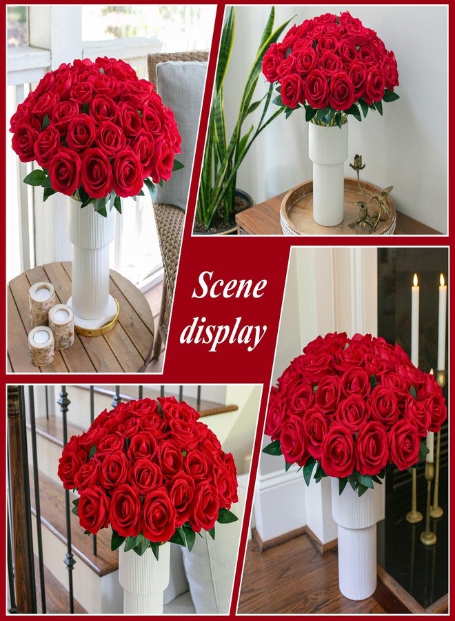 HyeFlora 50 PCS Fake Roses with Stems, Realistic Red Roses Artificial Flowers Silk Roses for DIY Wedding Bouquets Tables Centerpieces Arrangements Party Baby Shower Birthday Home Decor Gift for Her - Image 4