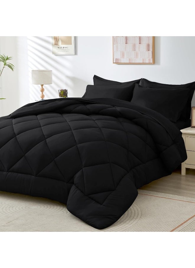 Generic HEVUMYI Black Queen Comforter Set - 7-Piece All Season Bed in a Bag Queen, Ultra Soft Bedding Set  - Image 1