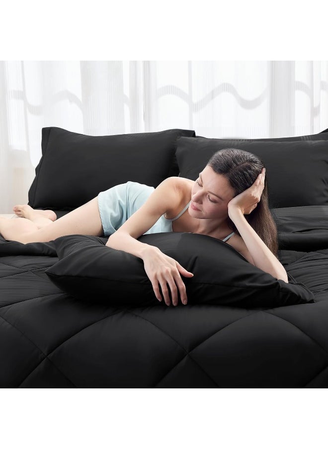 Generic HEVUMYI Black Queen Comforter Set - 7-Piece All Season Bed in a Bag Queen, Ultra Soft Bedding Set  - Image 2