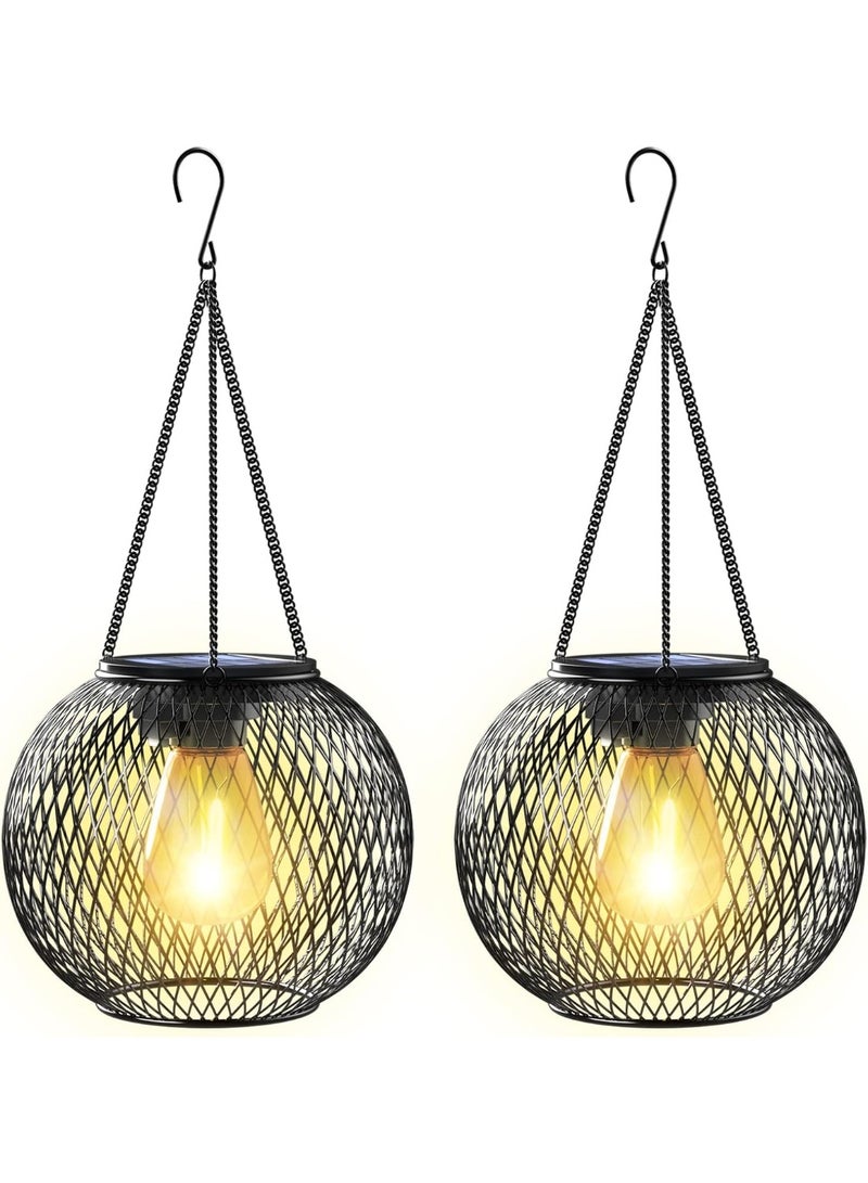 Soofam Solar Lantern Outdoor, Upgraded Hanging Solar Lights Outdoor Garden Metal Hanging Lanterns Decorative Lighting Solar Powered Waterproof Tree Lantern for Garden Yard Patio Pathway, 2 Pack - Image 1
