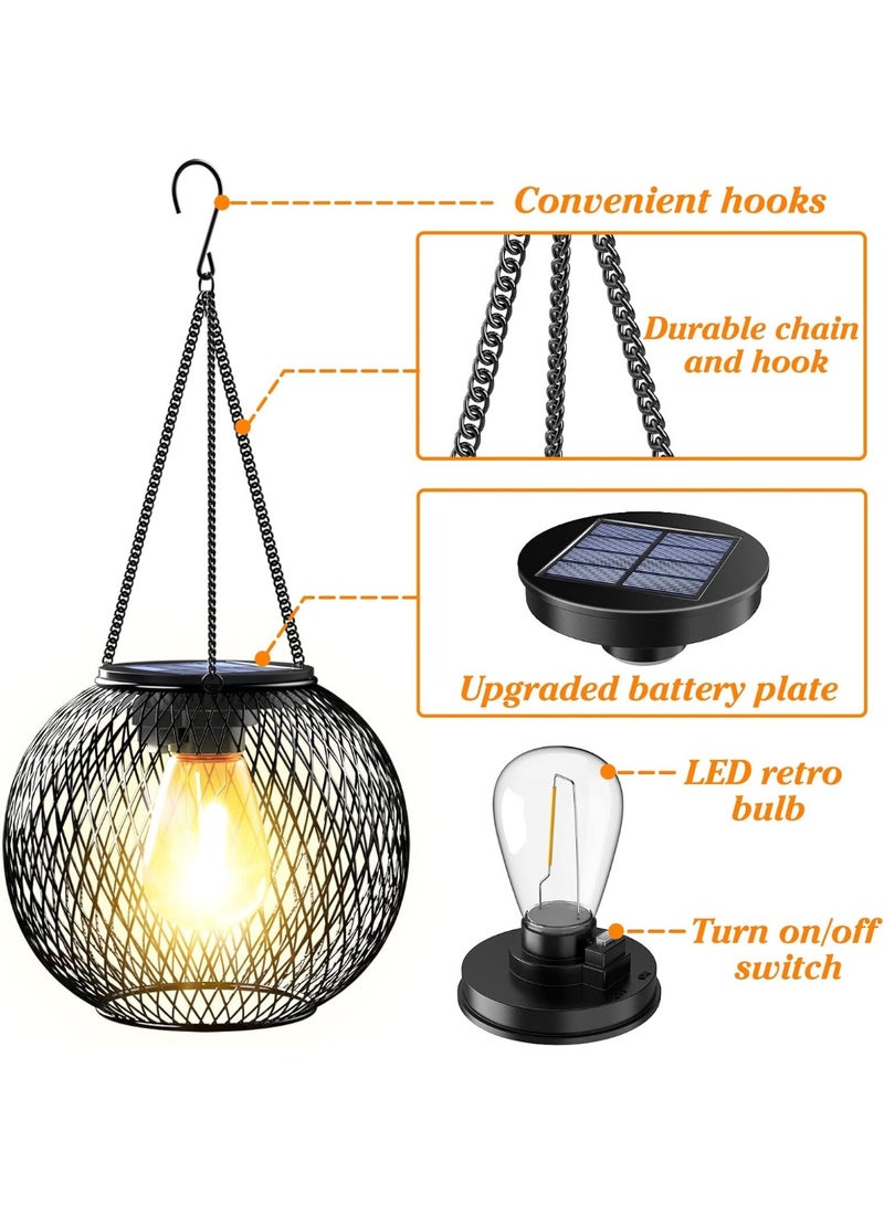Soofam Solar Lantern Outdoor, Upgraded Hanging Solar Lights Outdoor Garden Metal Hanging Lanterns Decorative Lighting Solar Powered Waterproof Tree Lantern for Garden Yard Patio Pathway, 2 Pack - Image 5