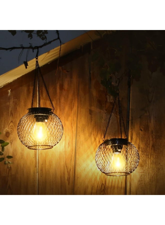 Soofam Solar Lantern Outdoor, Upgraded Hanging Solar Lights Outdoor Garden Metal Hanging Lanterns Decorative Lighting Solar Powered Waterproof Tree Lantern for Garden Yard Patio Pathway, 2 Pack - Image 3