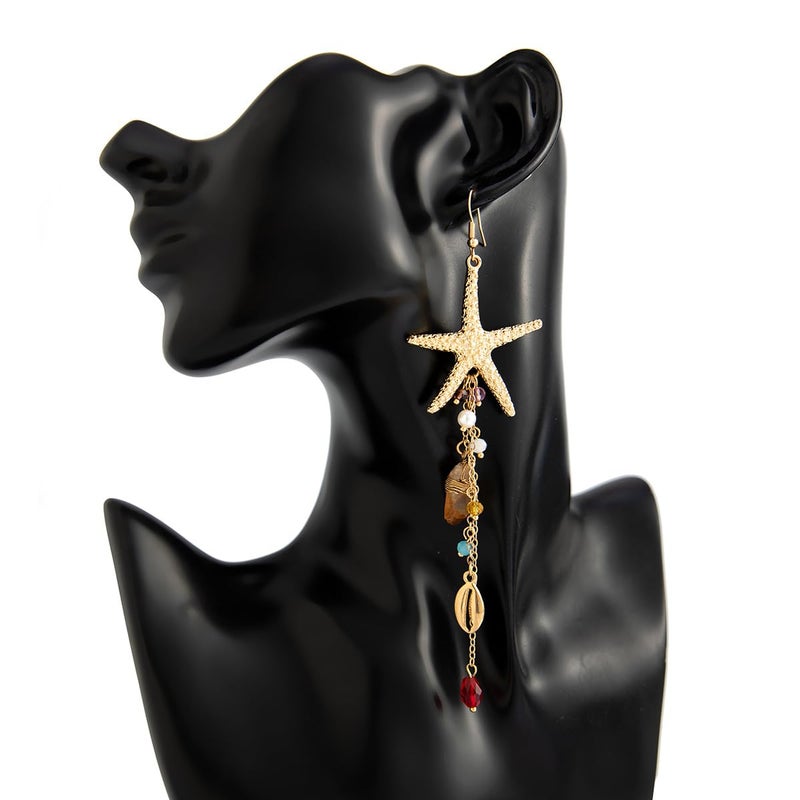 MIFYNN Starfish Tassel Dangle Earrings for Women Jellyfish Earrings Beach Long Dangle Drop Earring Summer Charm Earrings Ocean-Themed Dangling Earring Boho Beach Jewelry (Gold Starfish) - Image 5
