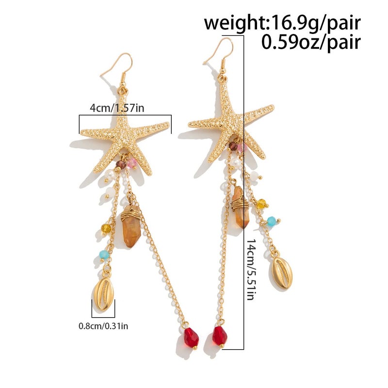 MIFYNN Starfish Tassel Dangle Earrings for Women Jellyfish Earrings Beach Long Dangle Drop Earring Summer Charm Earrings Ocean-Themed Dangling Earring Boho Beach Jewelry (Gold Starfish) - Image 4
