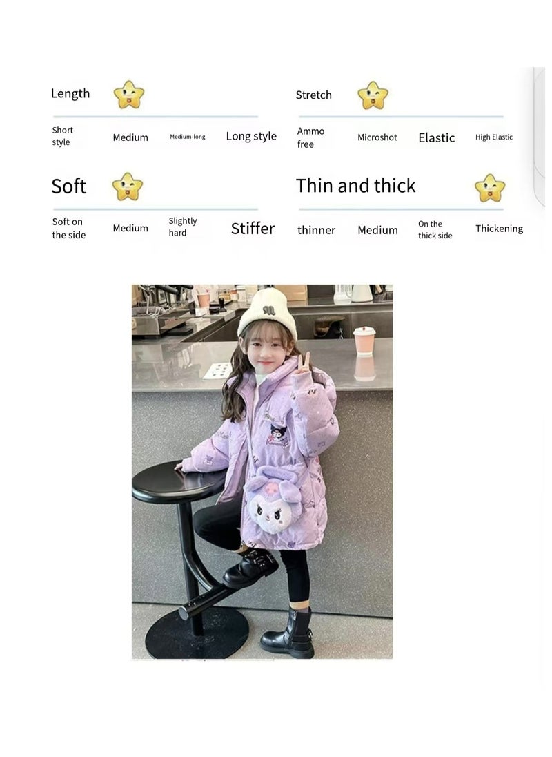 Generic - 2024 Winter New Down Jacket Children's Medium length Hooded Stand up Collar Thickened Windproof Duck Down Bread Coat - Image 1