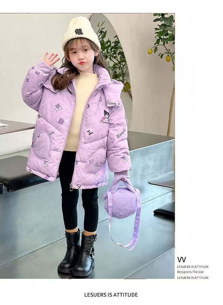 Generic - 2024 Winter New Down Jacket Children's Medium length Hooded Stand up Collar Thickened Windproof Duck Down Bread Coat - Image 1