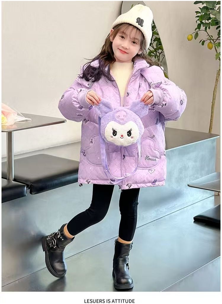 Generic - 2024 Winter New Down Jacket Children's Medium length Hooded Stand up Collar Thickened Windproof Duck Down Bread Coat - Image 1