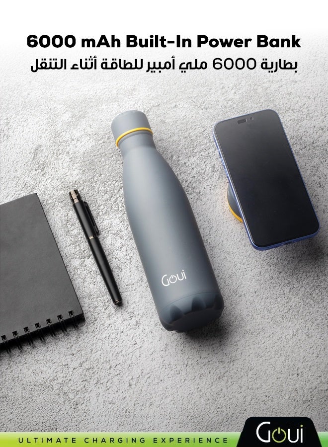 جوي زجاجة مياه معزولة سعة 420 مل – مصنوعة من الفولاذ المقاوم للصدأ بطبقتين، مزودة بشاحن لاسلكي 5 واط و باور بانك بسعة 6000 ملي أمبير، تحافظ على المشروبات باردة حتى 24 ساعة أو ساخنة حتى 12 ساعة 6000 mAh - Image 3