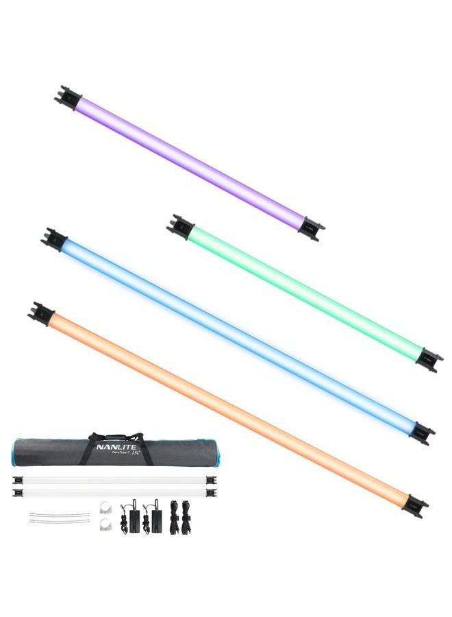 Nanlite Pavotube Ii Rgbww Led Light Tube, Color Pixel Tube Photography Handheld Video Lighting Wand With Ac Chargers, Mounts, And Case Battery Powered (Pavotube 15C 2Kit) - Image 1