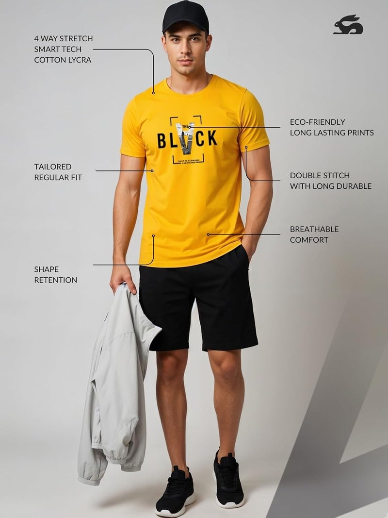 adro تي شيرت أادرو للرجال بقصة عادية بلون الخردل مع تصميم بلوك فيجن BLVCK الجريء - Image 3