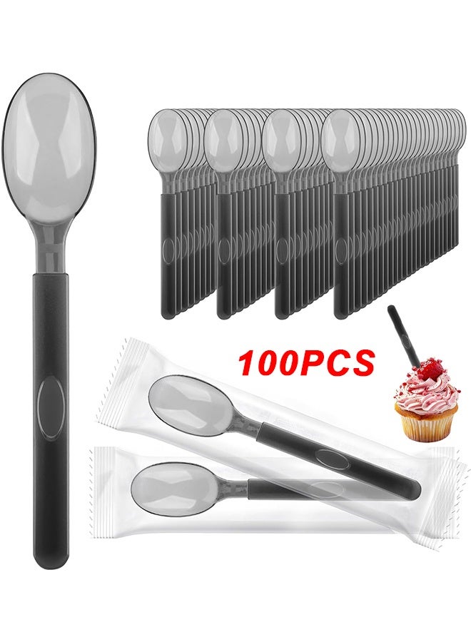 Depend 100Pcs Plastic Spoons Disposable, 6.6"x1.3" Spoons Plastic, Heavy Duty Spoons Plastic Cutlery Disposable Utensils Silverware Set For Party Bulk Wedding Birthday Holiday Family Gathering, Chocolate Coffee Flavor Ice Cream, Dessert Spoons For Party - Image 1
