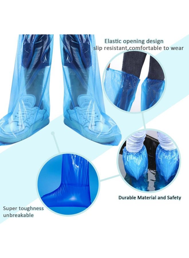 Lehood Disposable Shoe Covers Blue Rain Shoes and Boots Cover Plastic Long Shoe Cover Clear Waterproof Anti-Slip Overshoe for Women Men Water Boots Cover Rainy Day Use Cover (10 Pack(5 Pairs)) - Image 2