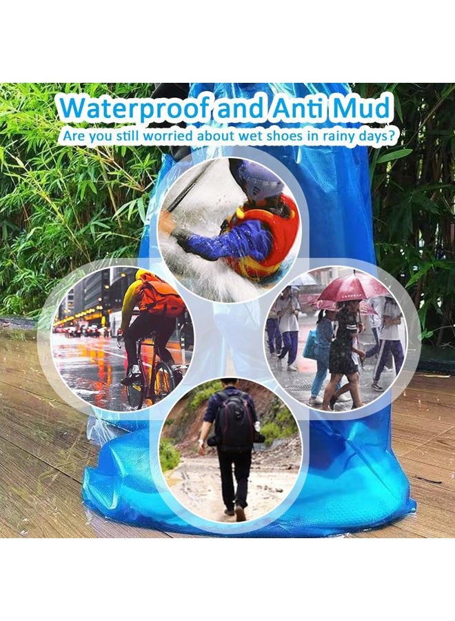 Lehood Disposable Shoe Covers Blue Rain Shoes and Boots Cover Plastic Long Shoe Cover Clear Waterproof Anti-Slip Overshoe for Women Men Water Boots Cover Rainy Day Use Cover (10 Pack(5 Pairs)) - Image 3