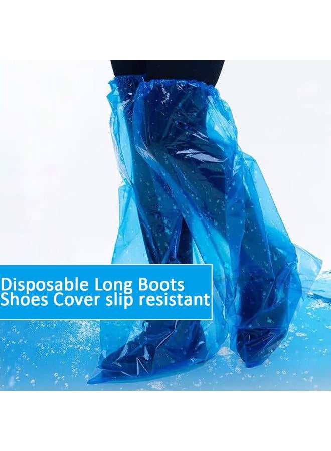Lehood Disposable Shoe Covers Blue Rain Shoes and Boots Cover Plastic Long Shoe Cover Clear Waterproof Anti-Slip Overshoe for Women Men Water Boots Cover Rainy Day Use Cover (10 Pack(5 Pairs)) - Image 4