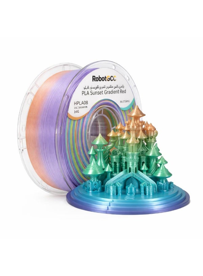robotgcc PLA Sunset Gradient Red 1.75mm 3D Printer Filament – Premium Silk Gloss Multicolor Sunset Transition PLA for FDM Printing, High Precision Dimensional Accuracy, Smooth Extrusion, Low Warping, Strong Layer Adhesion, Eco Friendly Biodegradable Material for Cosplay Models, Artistic Sculptures, DIY Crafts, Engineering Prototypes - Image 1