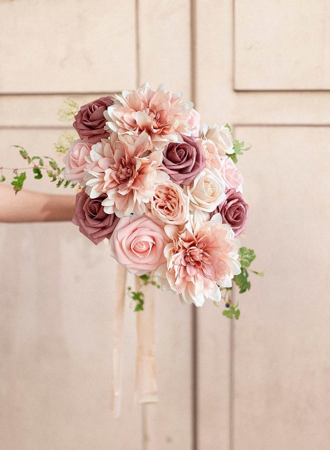 FACINOC Pink Roses Artificial Flowers Fake Flower Bulk for DIY Wedding Bouquet Bridal Baby Shower Centerpiece Table Decorations Silk Faux Floral Arrangements for Party Home Decor Indoor Dusty Blush - Image 5