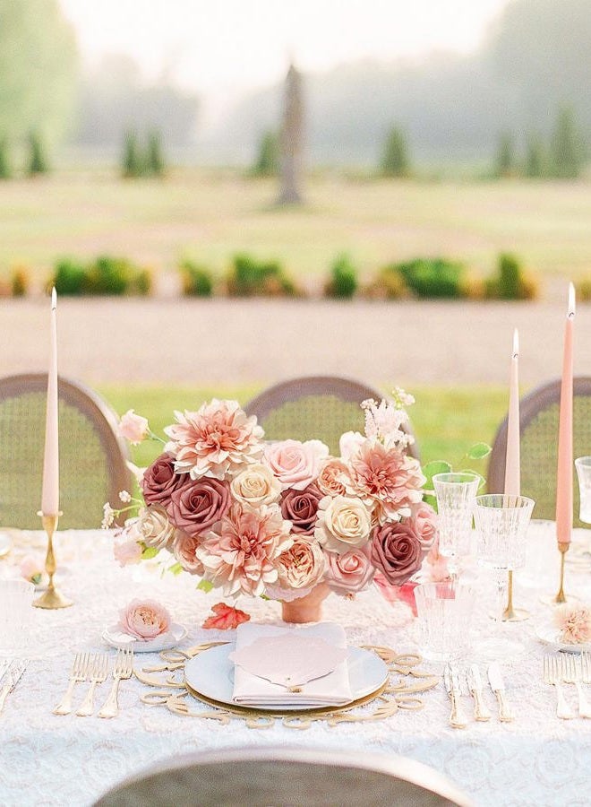 FACINOC Pink Roses Artificial Flowers Fake Flower Bulk for DIY Wedding Bouquet Bridal Baby Shower Centerpiece Table Decorations Silk Faux Floral Arrangements for Party Home Decor Indoor Dusty Blush - Image 4