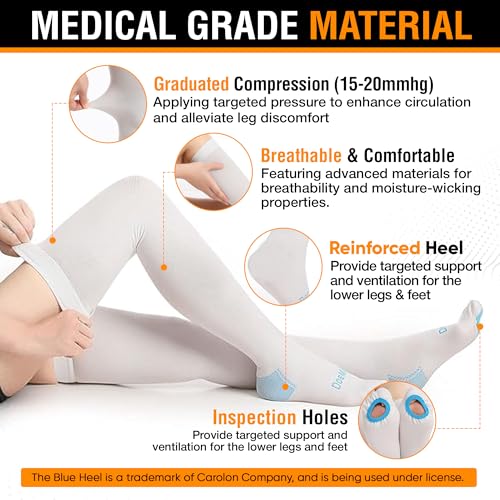 Doc Miller TED Hose Thigh High Anti Embolism Stockings for Women & Men, Hospital Style Surgical Stockings, Plus Size White Compression Socks 15-20mmHg, Support Hose with Inspection Hole Large - Image 4