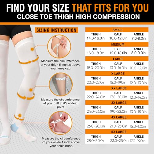 Doc Miller TED Hose Thigh High Anti Embolism Stockings for Women & Men, Hospital Style Surgical Stockings, Plus Size White Compression Socks 15-20mmHg, Support Hose with Inspection Hole Large - Image 3