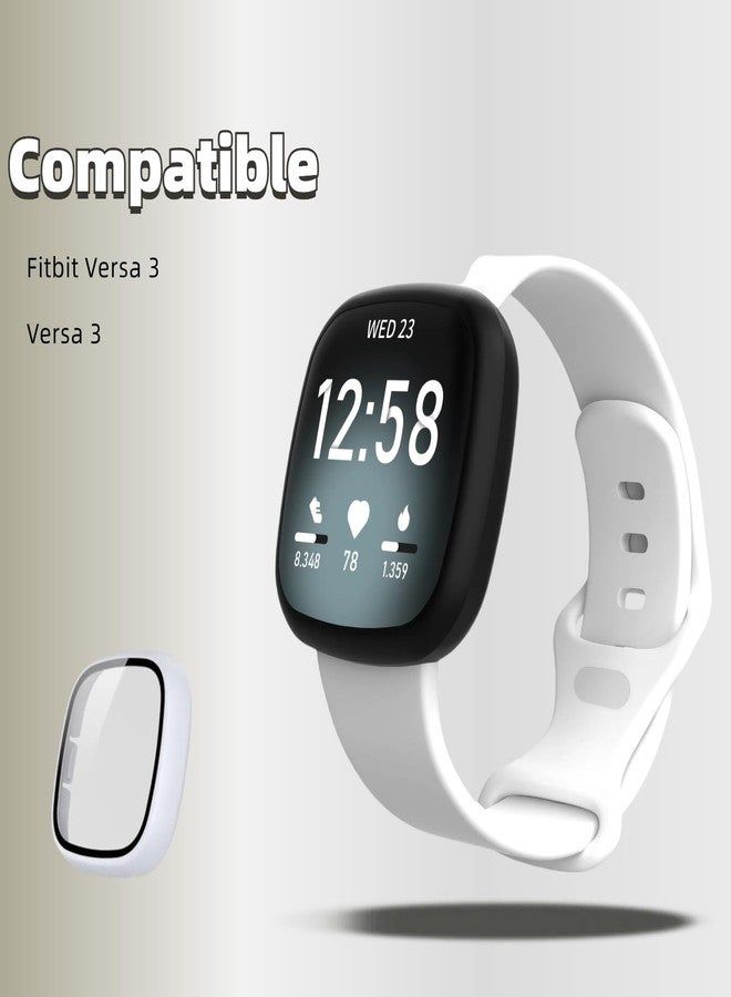 QHBAMD Silicone Breathable Strap Compatible for Fitbit Versa 3 Watch Band, Protection PC Case Cover for Versa 3 (White) - Image 2