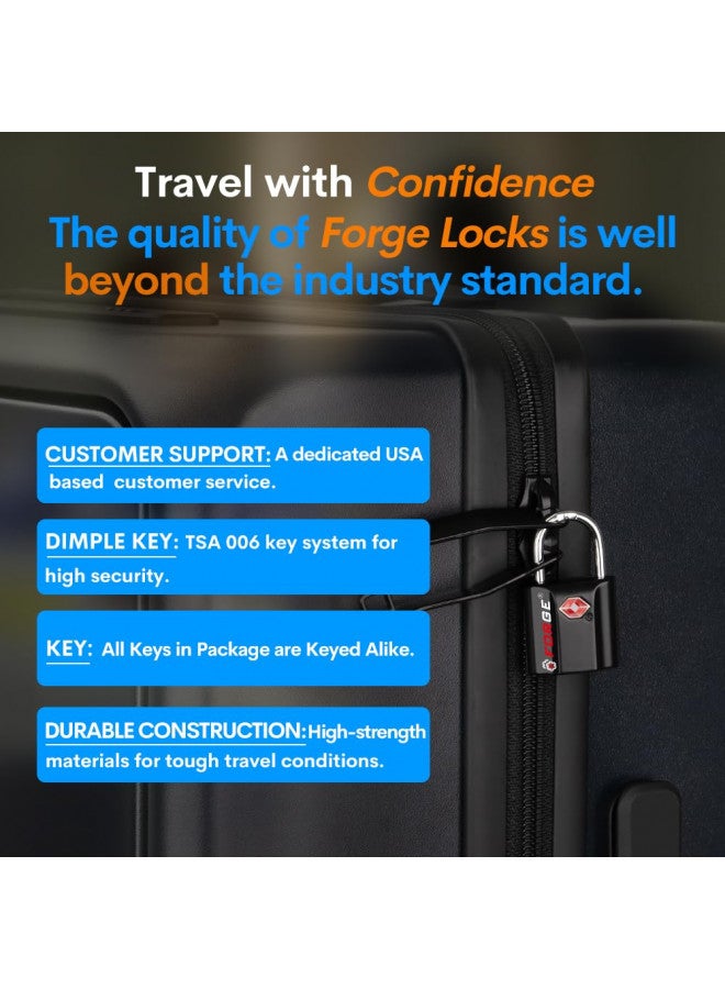 Forge أقفال حقائب صغيرة الحجم معتمدة من TSA: أقفال مفاتيح للسفر. أقفال سفر بمفتاح ديمبل آمنة للغاية، جسم من سبائك. عبوة 2 باللون الأسود. - Image 3