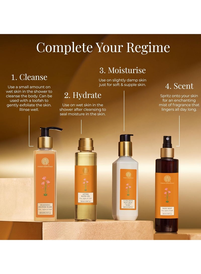 فورست اسينشالز غسول استحمام سيلكينينج بالليمون والزعفران والعود | غسول الجسم الطبيعي الأيورفيدا لبشرة ناعمة وملساء | جل استحمام خالٍ من البارابين والكبريتات - Image 4