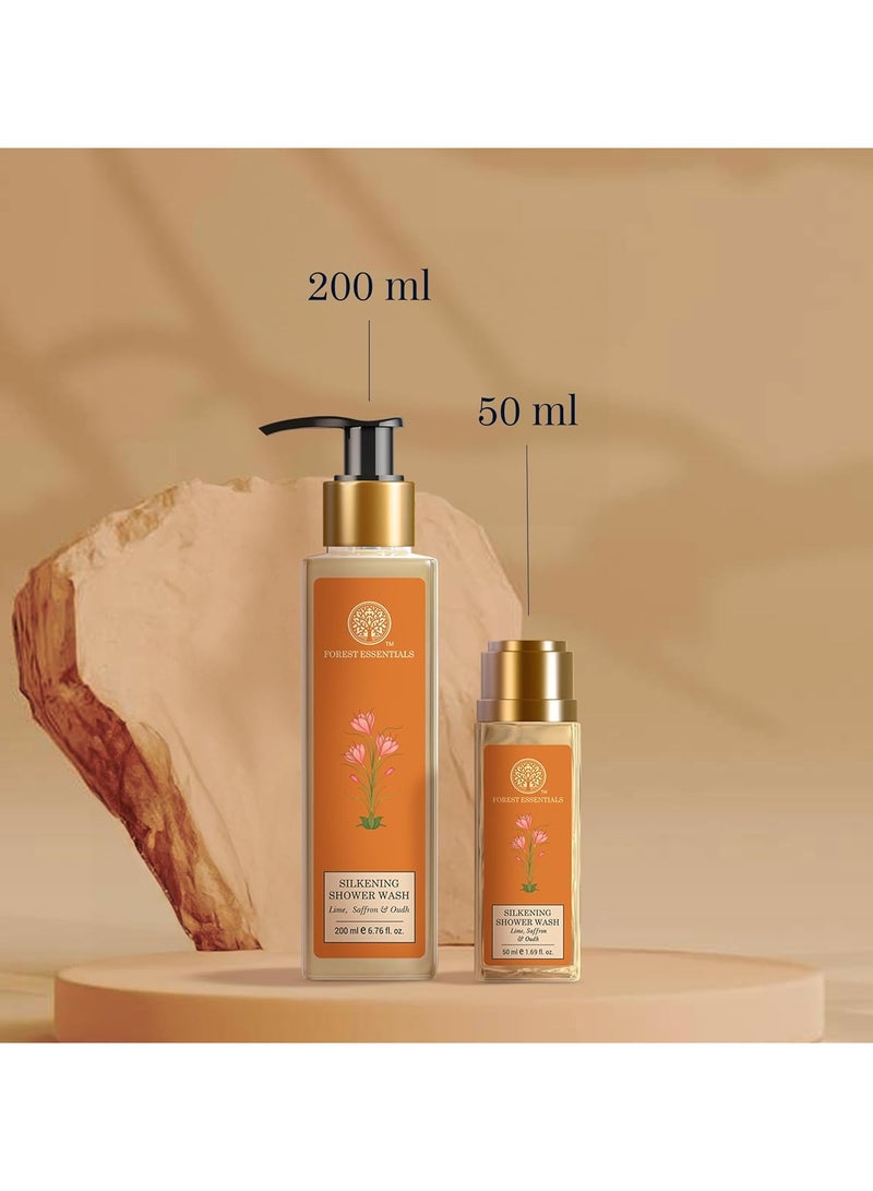 فورست اسينشالز غسول استحمام سيلكينينج بالليمون والزعفران والعود | غسول الجسم الطبيعي الأيورفيدا لبشرة ناعمة وملساء | جل استحمام خالٍ من البارابين والكبريتات - Image 5