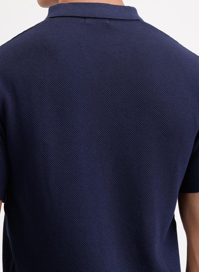 Wrogn Solid Slim Fit Polo T-Shirt | Navy Blue - Image 5