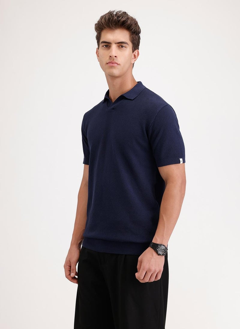 Wrogn Solid Slim Fit Polo T-Shirt | Navy Blue - Image 4