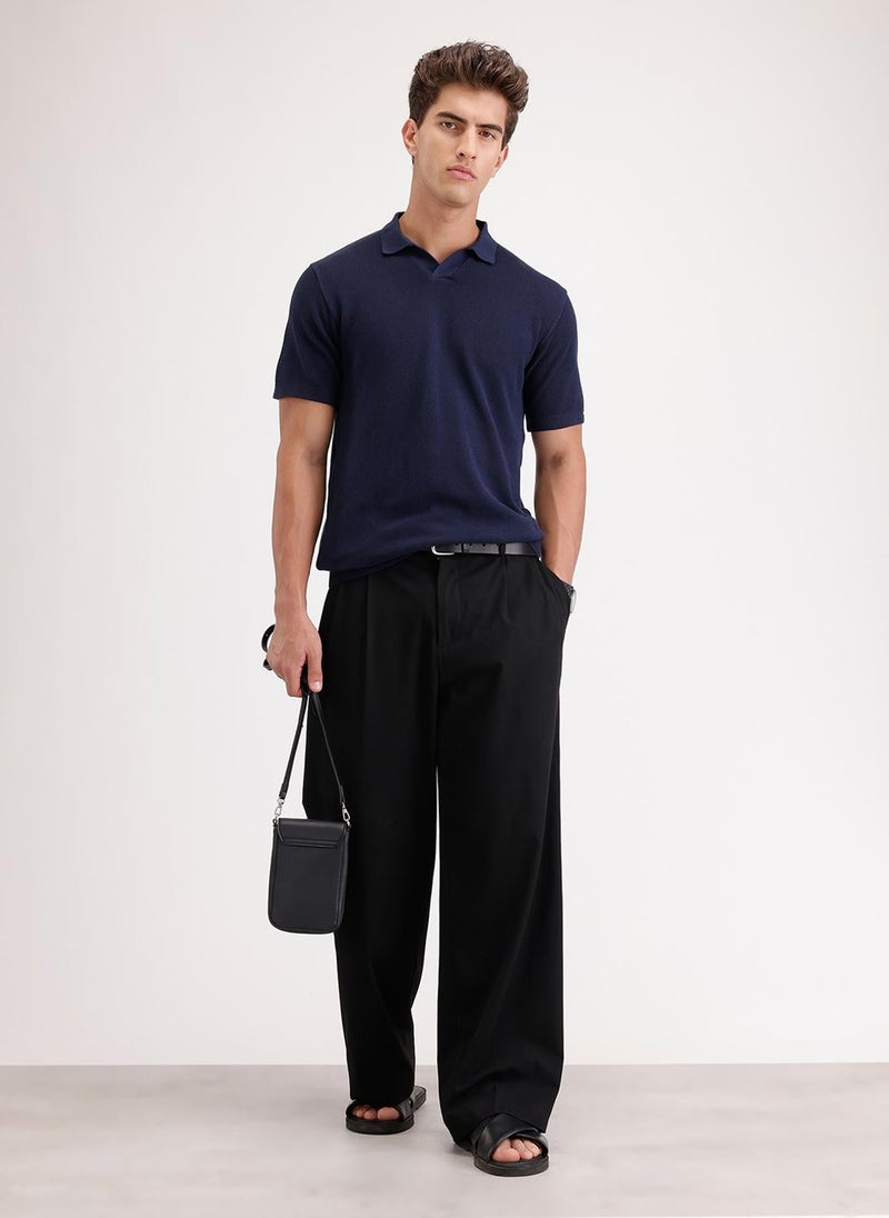 Wrogn Solid Slim Fit Polo T-Shirt | Navy Blue - Image 2