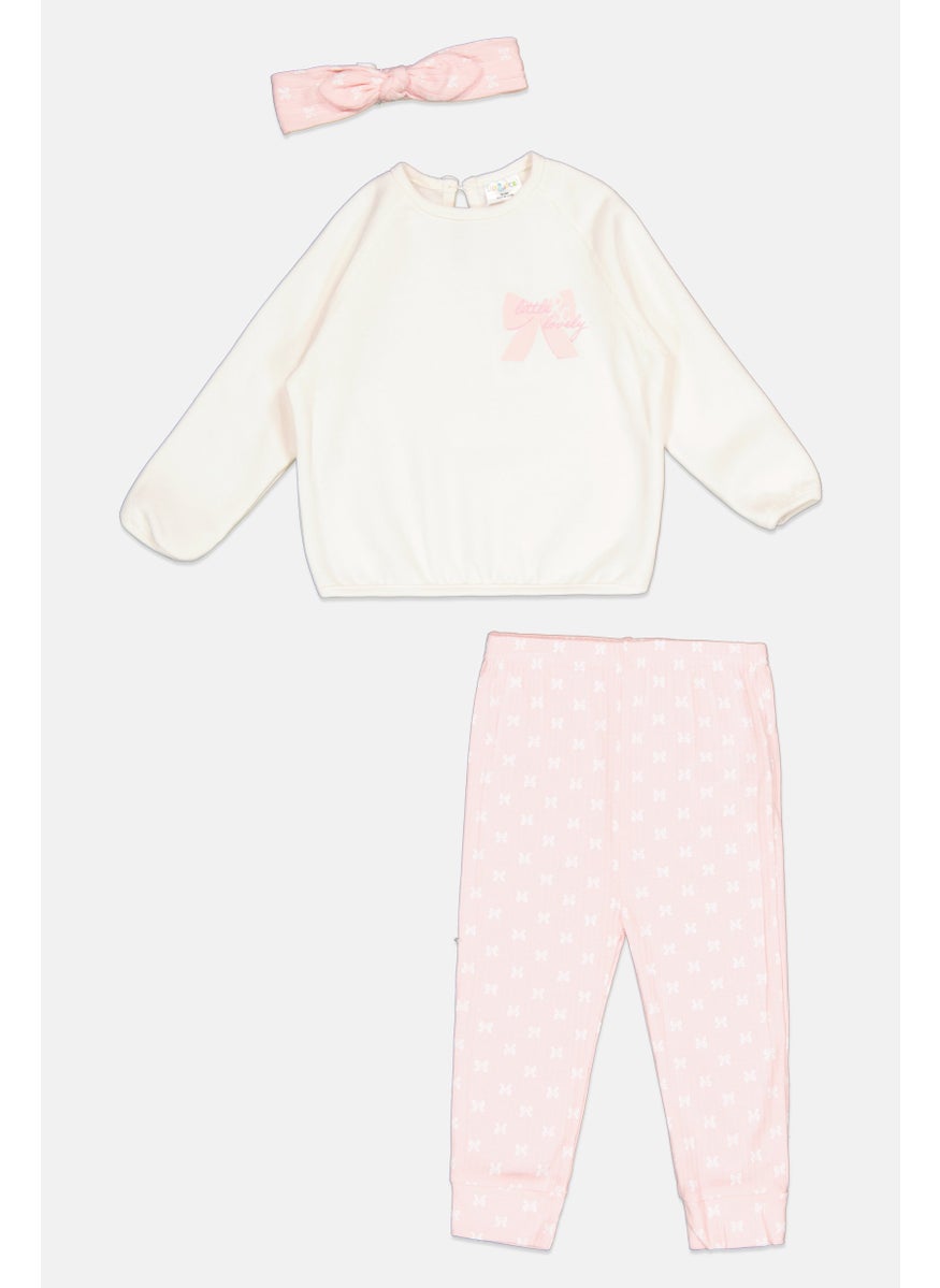 Lily & Jack Toddlers Girl 3 Piece Graphic Print Sweatshirt And Sweatpants With Headband Set, Pink  Combo  - Image 1