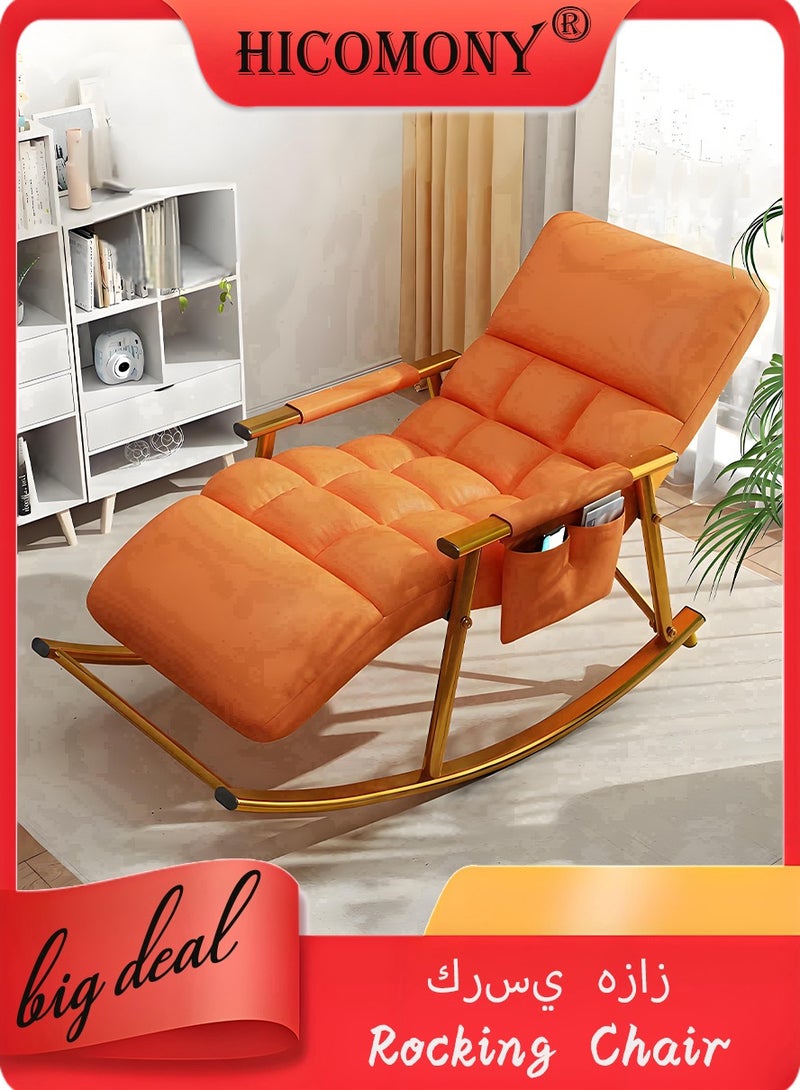 هيكوموني كرسي هزاز مبطن بظهر عالٍ قابل للتعديل مع مساند للذراعين وحقيبة تخزين، كرسي استرخاء حديث يمكن الاستلقاء عليه للنوم أو الاسترخاء، كرسي كسول. - Image 1