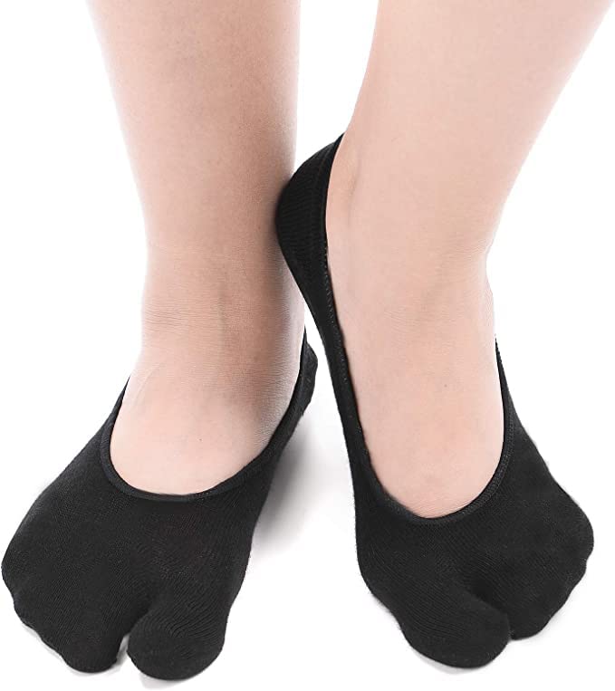 F Flammi Flammi Women's 3 Pairs No Show Two Toe Socks Cotton (Black) - Image 2
