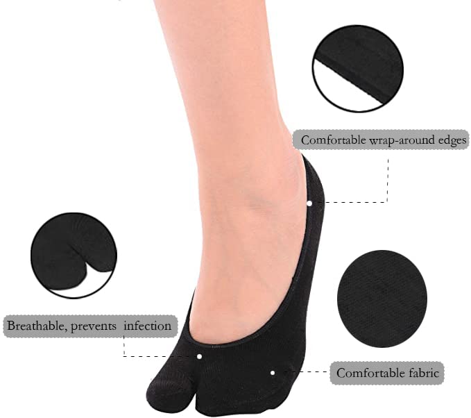 F Flammi Flammi Women's 3 Pairs No Show Two Toe Socks Cotton (Black) - Image 3