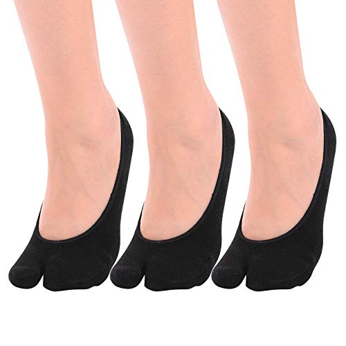 F Flammi Flammi Women's 3 Pairs No Show Two Toe Socks Cotton (Black) - Image 1
