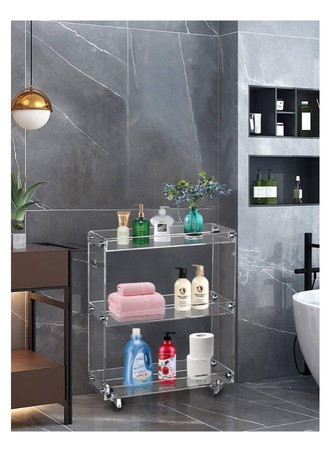 TPGP 3-Tier Acrylic Slim Slide Out Storage Rolling cart,Clear Bathroom Kitchen Laundry Narrow Places Shelves (2008)  - Image 3