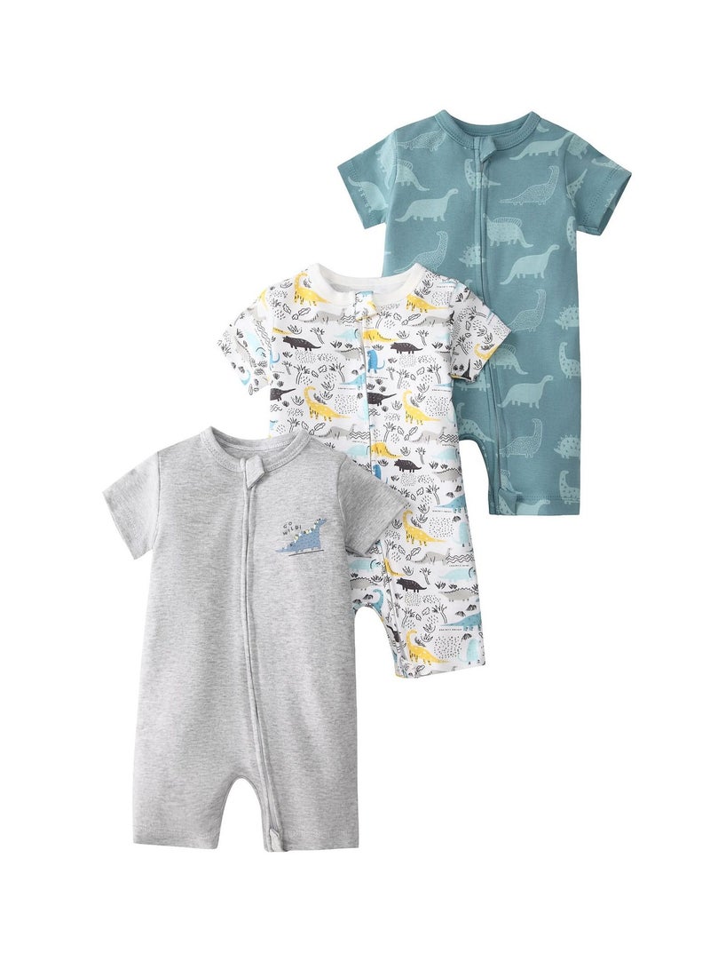 CICILADY Baby 3-Pack Short-Sleeve Onesies Bodysuit Baby Boy Girl Cotton Short Sleeve Zipper Rompers Infant 2-way Zippers Comfy Summer Jumpsuit