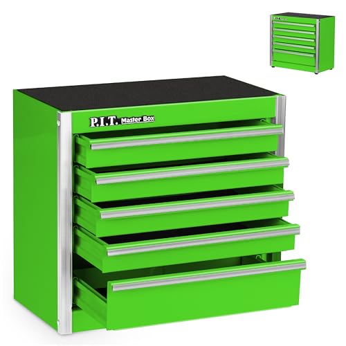 PIT P.I.T. Mini Green Tool Box, Portable 5-Drawer Micro Roll Cab Steel Tool Box with Liner, Green Small Tool Case for Tools Storage, Home DIY - Image 1