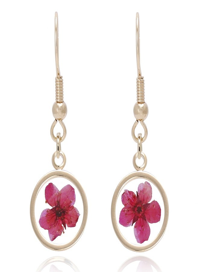 BONALUNA Pressed Flower Yellow Gold Plated Circle Dangle Drop Earrings - Image 1