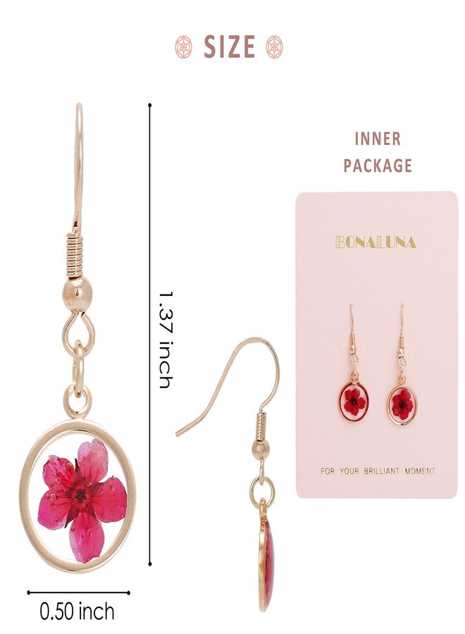 BONALUNA Pressed Flower Yellow Gold Plated Circle Dangle Drop Earrings - Image 4