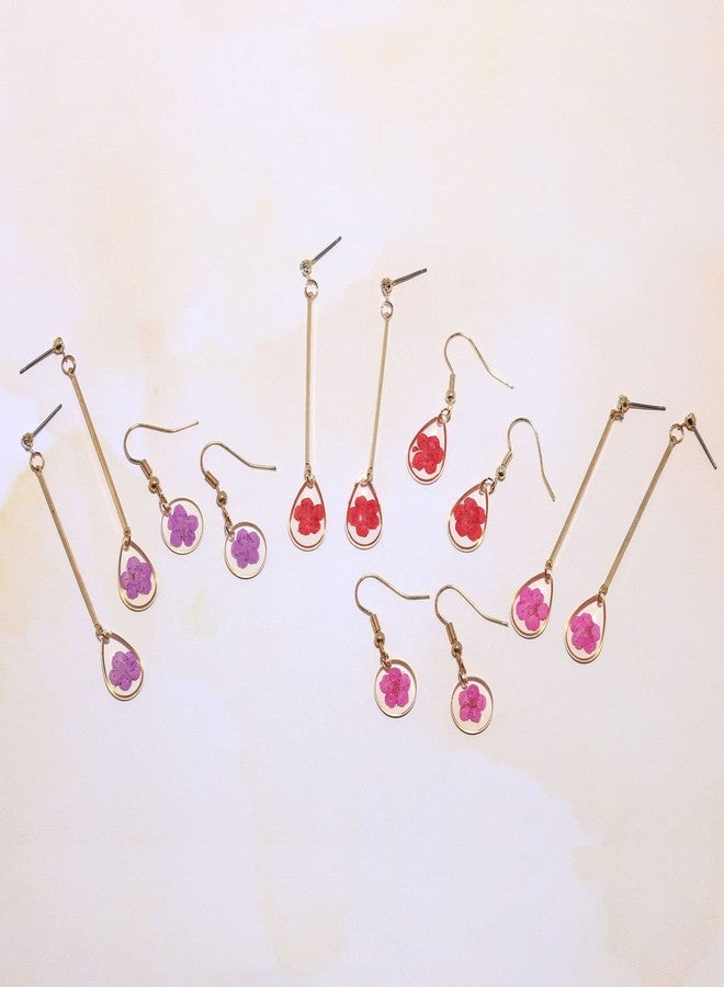 BONALUNA Pressed Flower Yellow Gold Plated Circle Dangle Drop Earrings - Image 5