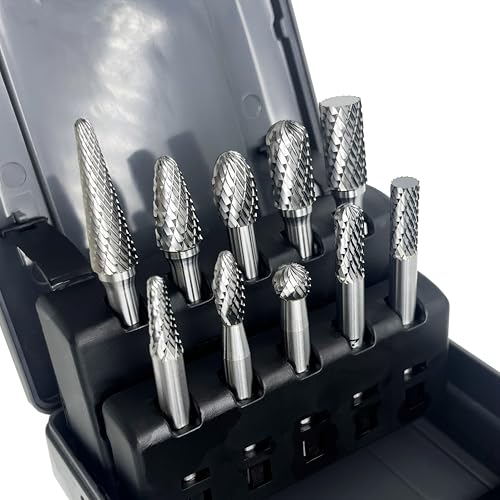 LU&MN Die Grinder Bits, Double Cut Solid Carbide Rotary Burrs Set with 1/4 Inch Shank for Metal Carving, Polishing, Engraving, and Drilling (10 Pcs-Set) - Image 1