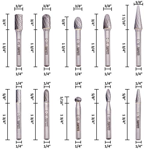 LU&MN Die Grinder Bits, Double Cut Solid Carbide Rotary Burrs Set with 1/4 Inch Shank for Metal Carving, Polishing, Engraving, and Drilling (10 Pcs-Set) - Image 2