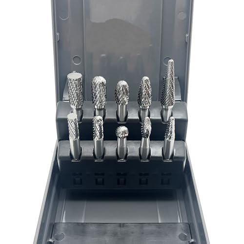LU&MN Die Grinder Bits, Double Cut Solid Carbide Rotary Burrs Set with 1/4 Inch Shank for Metal Carving, Polishing, Engraving, and Drilling (10 Pcs-Set) - Image 4