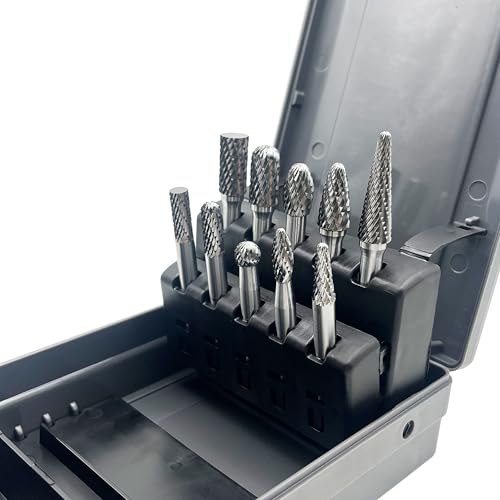 LU&MN Die Grinder Bits, Double Cut Solid Carbide Rotary Burrs Set with 1/4 Inch Shank for Metal Carving, Polishing, Engraving, and Drilling (10 Pcs-Set) - Image 3