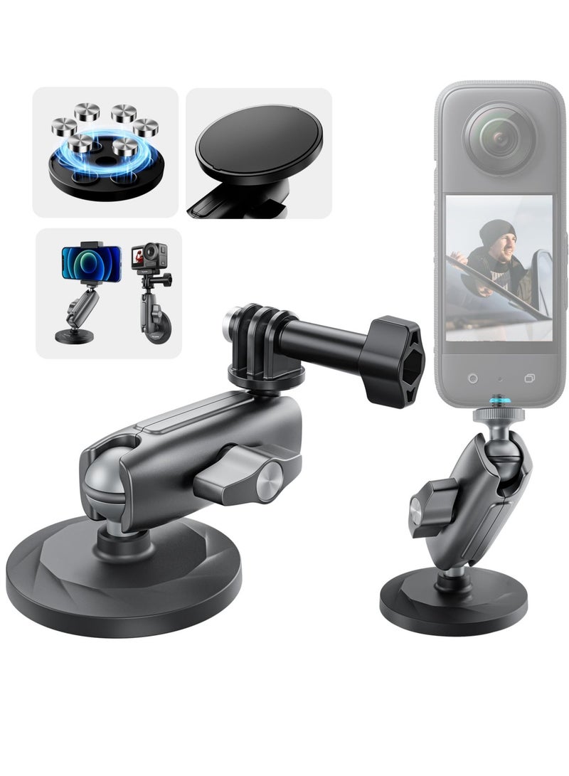 Excefore Magnetic Mount Magnet Metal Mounts for Go Pro Insta 360, Magnetic Car Camera Mount, with 360° Rotation Ball Head and Built-in 6 Magnets, for GoPro Hero 12/11/10/9/, DJI OSMO Action, Insta360 - Image 1