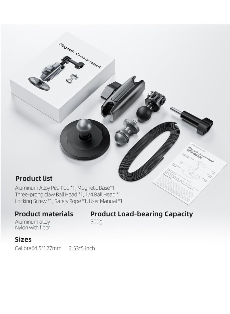 Excefore Magnetic Mount Magnet Metal Mounts for Go Pro Insta 360, Magnetic Car Camera Mount, with 360° Rotation Ball Head and Built-in 6 Magnets, for GoPro Hero 12/11/10/9/, DJI OSMO Action, Insta360 - Image 5