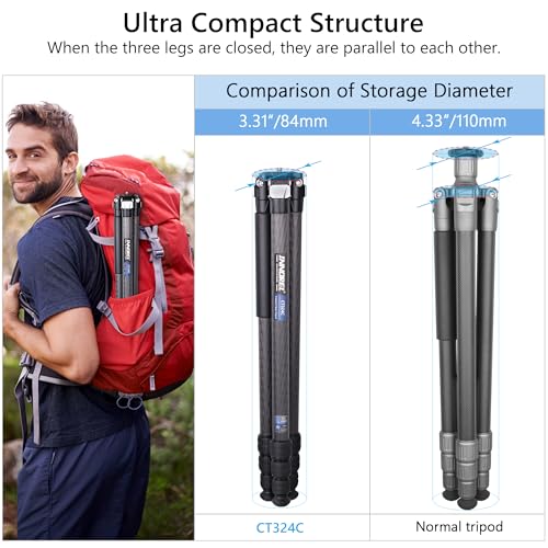Innorel Compact Carbon Fiber Tripod with Stone Bag INNOREL CT324C Heavy Duty Travel Camera Stand for Canon Sony Nikon DSLR Camcorder - Image 3
