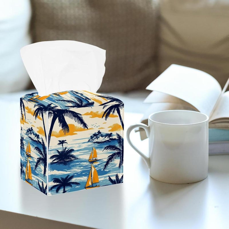 2 Set of Abstract Paradise Island (2) Tissue Holder, 5x5x5in - Image 2