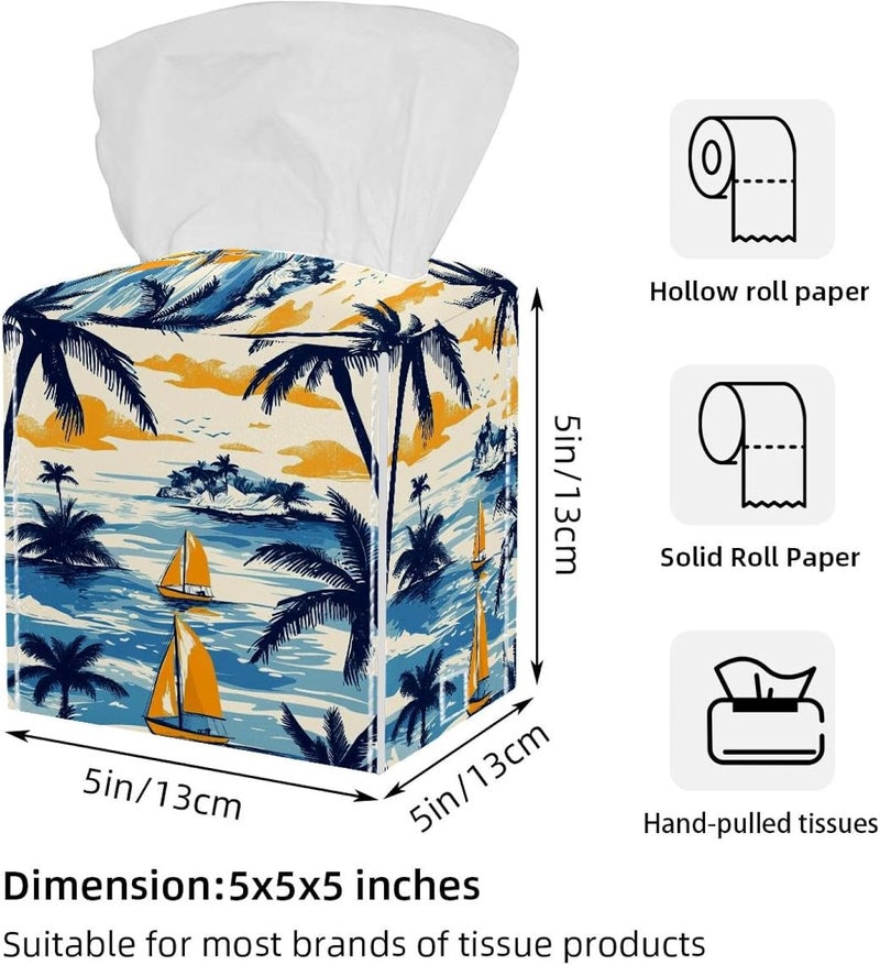 2 Set of Abstract Paradise Island (2) Tissue Holder, 5x5x5in - Image 3